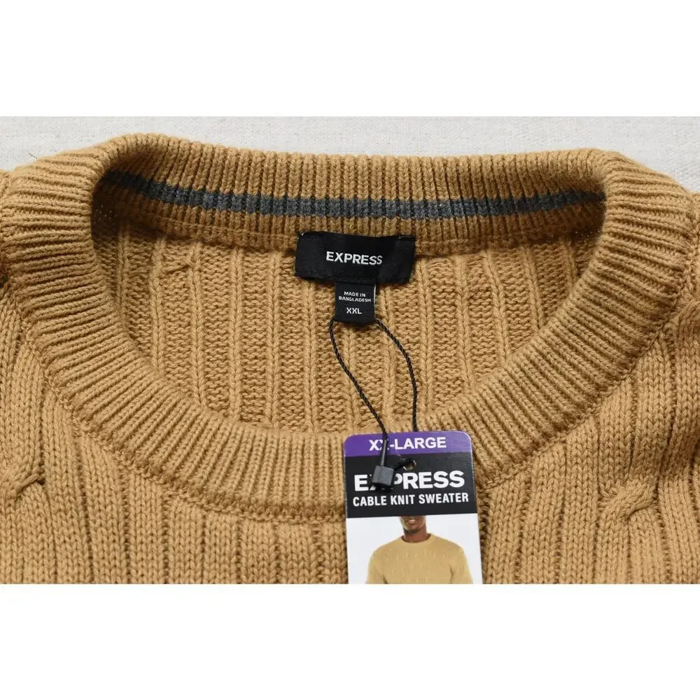 NEW Express Men XXL Camel Tan Cable Knit Sweater 100% Cotton NWT
